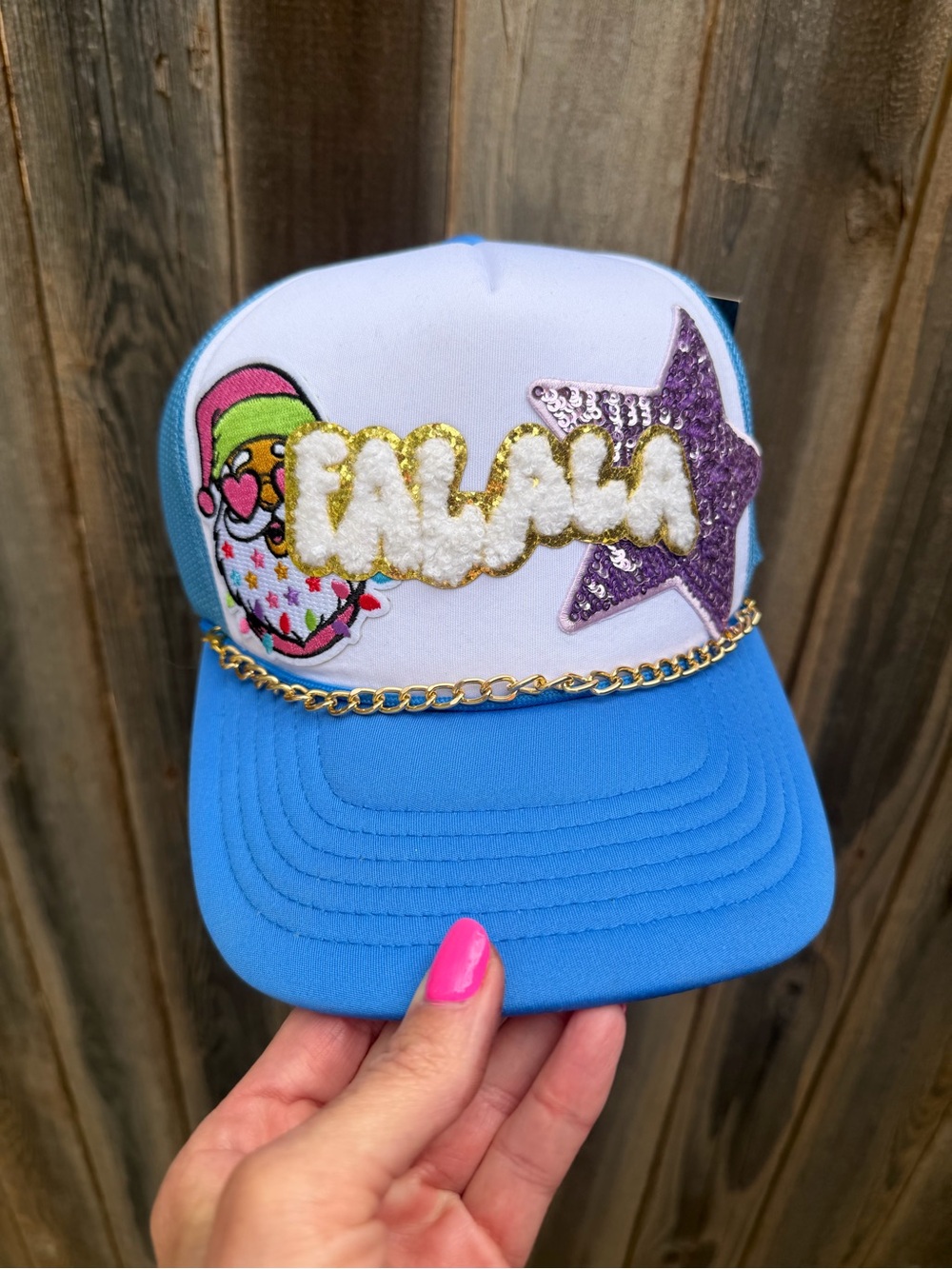 C.C Blue and White Christmas Trucker Hat